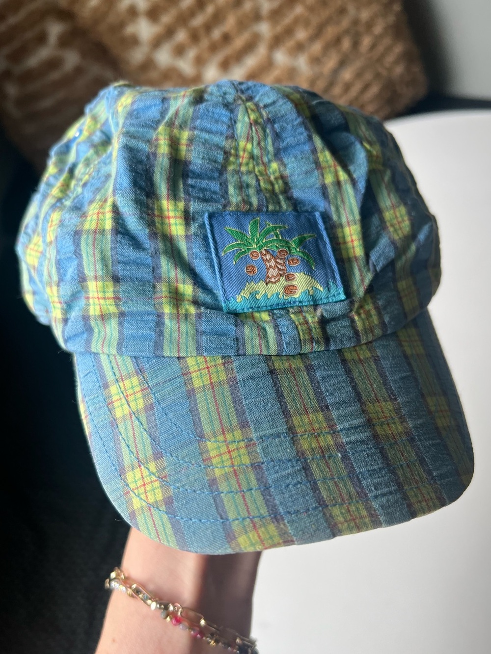 Vintage 90s Gymboree Plaid Palm Tree Toddler Baseball Cap